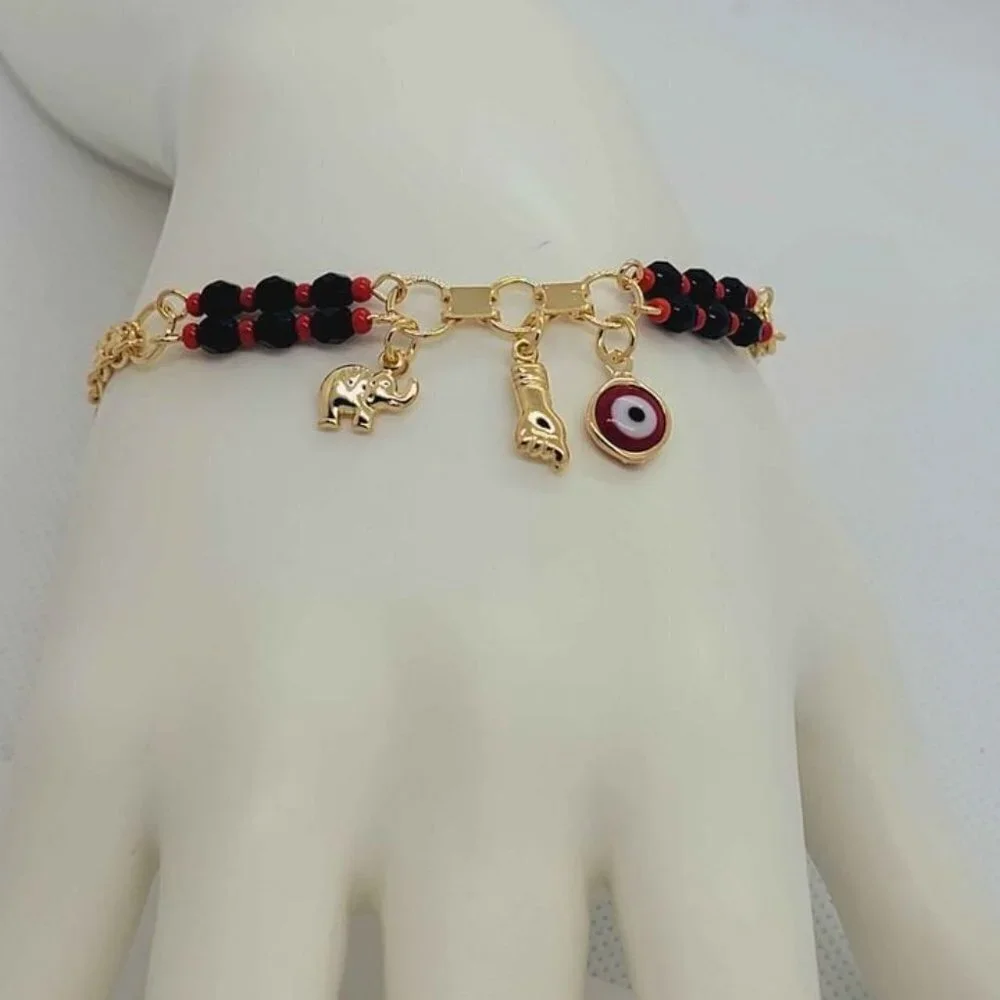 Brazilian 18k Gold Filled Red Evil Eye & Elephant Azabache Bracelet